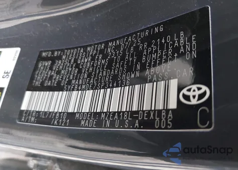 2025 Toyota Corolla Le из США, поврежденный, VIN 5YFB4MDE7SP344136